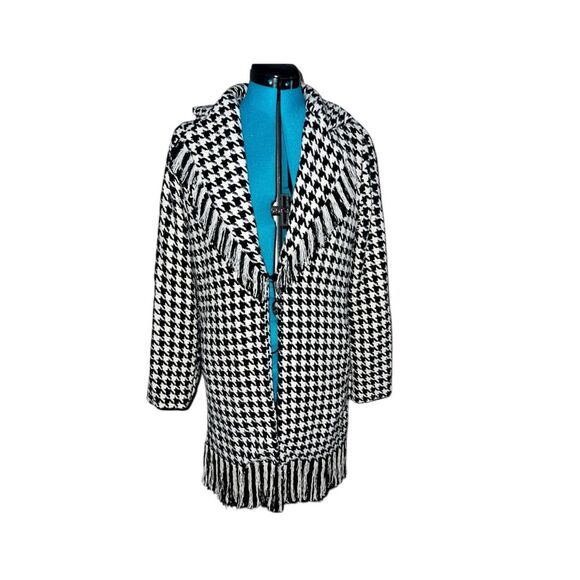 Allie Rose Houndstooth Tweed Coat‎ Black & White Size Medium - Picture 1 of 14